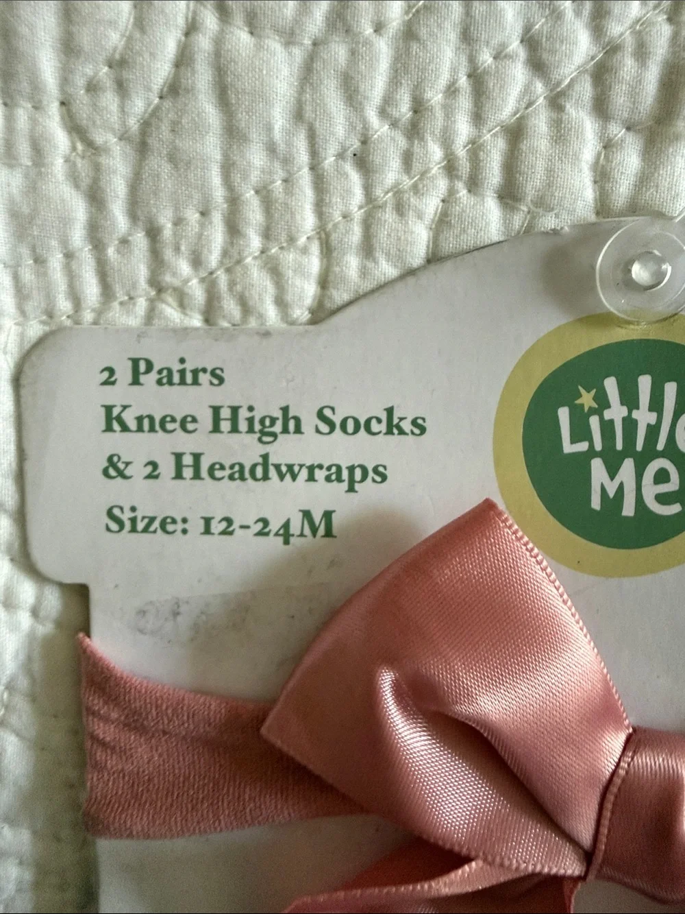 ✅Little Me Pink & Burgundy Bow Knee-High Socks and Headwrap Set